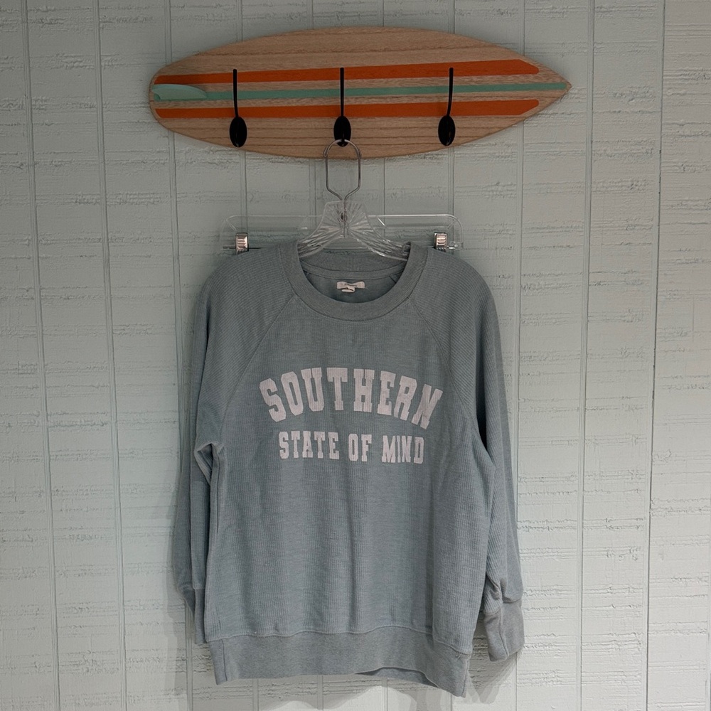 Southern State of Mind Light Blue Ribbed Graphic Sweatshirt
